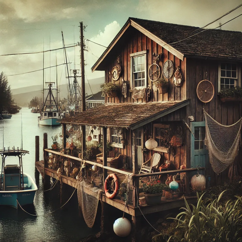 Rustikales Holzhaus an den Docks